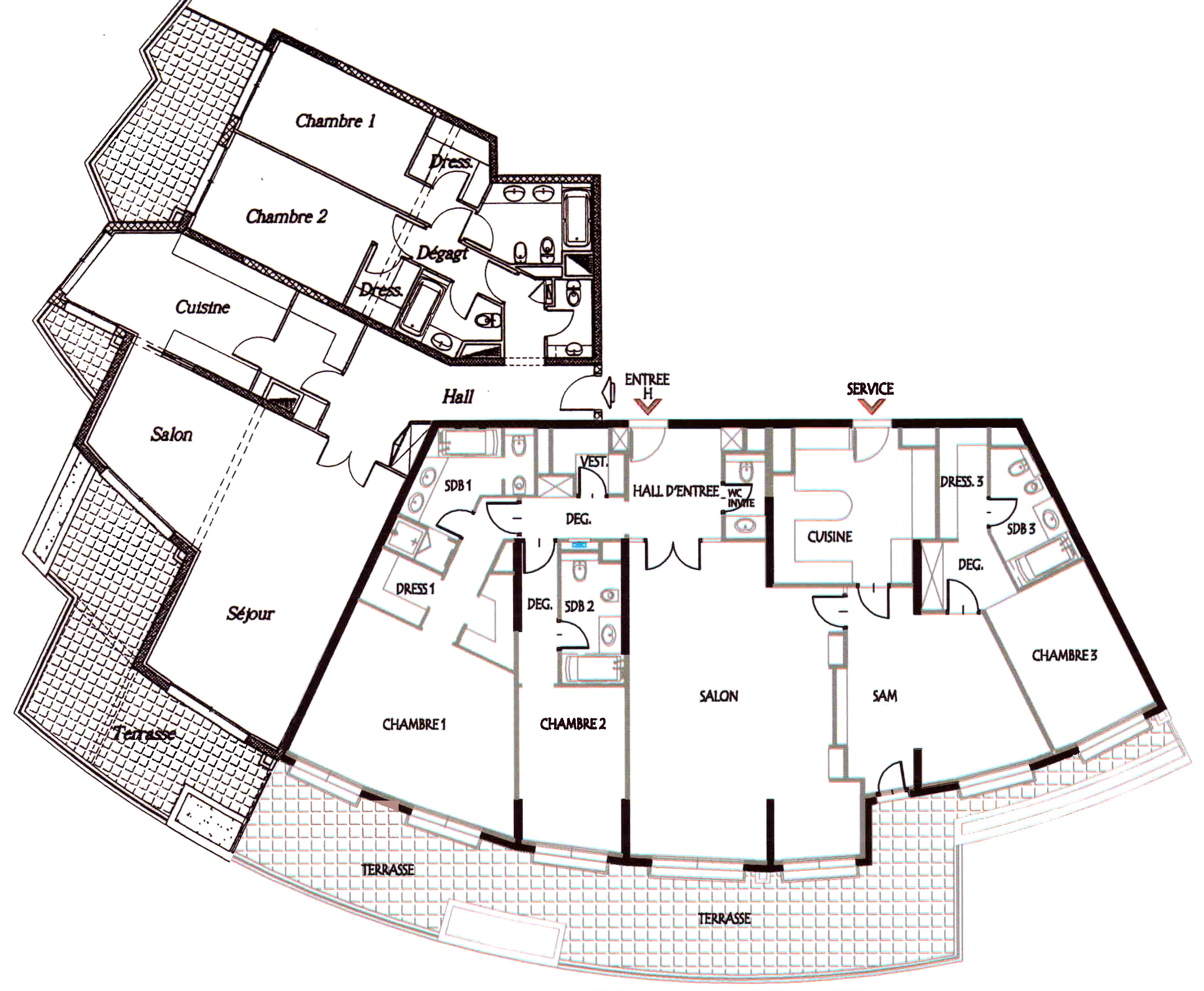 Spacieux 3 et 4 pièces à réunir, vue mer panoramique